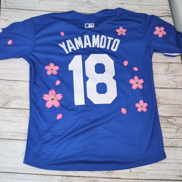 Nike Dodgers MLB Blue Sakura Flower Jersey #18 Button-Up – Men’s L - Picture 7 of 8
